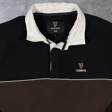 Load image into Gallery viewer, Guinness Embroidered Mini Logo Black Brown Colour Block Collared Fleece Sweatshirt
