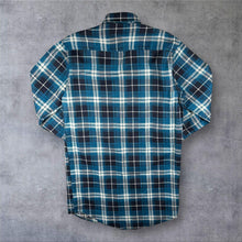 Load image into Gallery viewer, Quattro Amici Mens M Blue Plaid Check Flannel Shirt Tartan Lumberjack Grunge Longline
