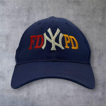 Load image into Gallery viewer, Vintage FDNY NYPD New York Yankees Wool Baseball Cap Navy NYC Embroidered
