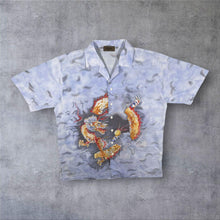 Load image into Gallery viewer, Early 00's Bifan Goth Y2K Traditional Dragon Pattern Light Blue Short Sleeve Shirt
