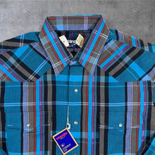 Load image into Gallery viewer, Wrangler Cowboy Cut Western Shirt 15.5 34 Blue Turquoise Plaid Check Medium
