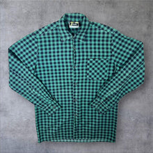 Load image into Gallery viewer, Vintage Triola Green Black Emo Plaid Check Long Sleeve Cotton Flannel Shirt
