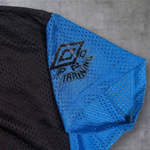 Load image into Gallery viewer, Early 00's Umbro Big Logo Spellout Graphic Black Blue Mesh Sports T-Shirt
