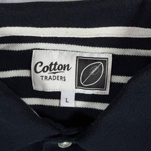 Load image into Gallery viewer, Cotton Traders Six Nations Rugby Polo Shirt L Black Stripe Embroidered Crests
