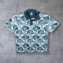 Load image into Gallery viewer, Callaway Opti-Dri Blue White Floral Patterned Polyester Blend Golf Polo Shirt
