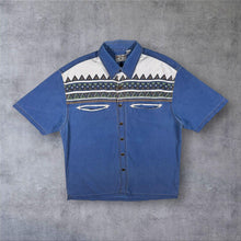 Load image into Gallery viewer, Vintage John Baner Cowboy Western Pattern Blue Denim Cotton Short Sleeve Shirt
