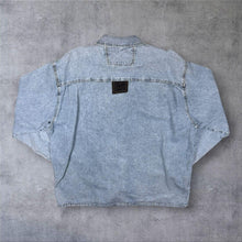 Load image into Gallery viewer, Vintage Cowboy Western Lace Panel Light Blue Denim Long Sleeve Popper Shirt
