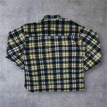 Load image into Gallery viewer, Vintage 90s Mens M L 43/44 Plaid Flannel Shirt Yellow Black 100% Cotton Grunge

