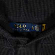 Load image into Gallery viewer, Polo Ralph Lauren XL Washed Black Waffle Thermal Hoodie Red Pony
