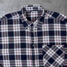 Load image into Gallery viewer, Vintage Okay Red Navy White Plaid Check Long Sleeve Cotton Flannel Shirt

