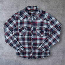 Load image into Gallery viewer, Vintage Salt Valley Western Cowboy Blue White Red Check Long Sleeve Popper Shirt
