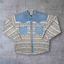 Load image into Gallery viewer, Vintage Gaucho Cowboy Western Patterned Blue Denim Long Sleeve Shirt
