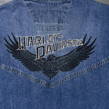 Load image into Gallery viewer, Harley Davidson Mens XL Denim Vest Shirt Eagle Embroidered Sleeveless Biker
