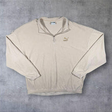 Load image into Gallery viewer, Puma Classic Cream Embroidered Mini Logo Corduroy Effect 1/4 Zip Sweatshirt
