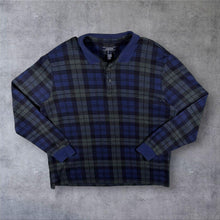 Load image into Gallery viewer, Lands' End "Traditional Fit" Navy Blue Green Tartan Check Long Sleeve Polo Shirt
