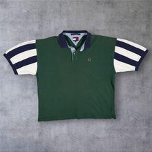 Load image into Gallery viewer, Vintage Tommy Hilfiger Polo Shirt XL Green Navy White Striped Sleeve Crest
