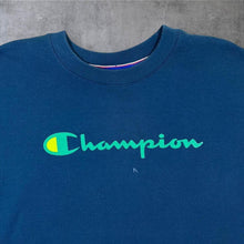 Load image into Gallery viewer, Champion Classic Big Logo Spellout Graphic Blue Crewneck Sweatshirt
