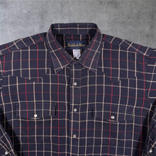 Load image into Gallery viewer, Vintage Ruddock Bros Western Cowboy Navy Blue Check Long Sleeve Popper Shirt
