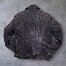 Load image into Gallery viewer, Massimo Dutti Leather Biker Jacket Distressed Black Quilted Moto Y2K
