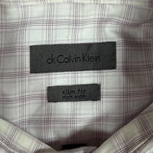 Load image into Gallery viewer, CK Calvin Klein "Slim Fit Non-Iron" White Purple Check Long Sleeve Dress Shirt
