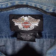 Load image into Gallery viewer, Vintage Harley Davidson MotorClothes Mens L Blue Denim Shirt Embroidered Biker
