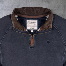 Load image into Gallery viewer, Fat Face Mens L Washed Black-Navy Quarter Zip Sweatshirt Elbow Patch Heritage
