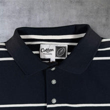 Load image into Gallery viewer, Cotton Traders Six Nations Rugby Polo Shirt L Black Stripe Embroidered Crests
