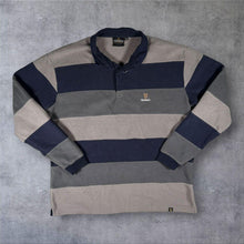 Load image into Gallery viewer, Guinness Mens 2XL Fleece Rugby Shirt Navy Grey Striped Beer Pullover

