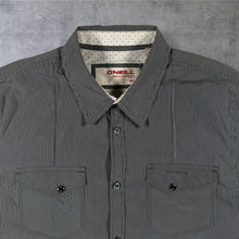 Load image into Gallery viewer, O'Neill Mini Pocket Logo Grey-Blue Pinstriped Skater Y2K Long Sleeve Shirt
