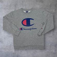 Load image into Gallery viewer, Champion Big Logo Sweatshirt Grey Size 160 Men's S Spellout Crew Neck Pullover
