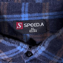 Load image into Gallery viewer, Vintage Speed.A Navy Blue Brown Plaid Check Cotton Long Sleeve Flannel Shirt
