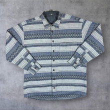 Load image into Gallery viewer, Vintage 90's Grey Blue Patterned Striped Long Sleeve Flannel Shirt
