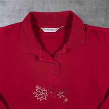 Load image into Gallery viewer, Vintage EWM Classic Red Embroidered Floral Flower Collared Sweatshirt
