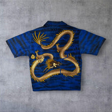 Load image into Gallery viewer, Early 00's Dian Dian Tong Goth Y2K Traditional Dragon Graphic Blue Gold Shirt
