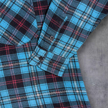 Load image into Gallery viewer, Vintage 90s Vesta Mens 40 M Teal Plaid Flannel Shirt 100% Cotton Grunge Check
