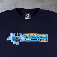 Load image into Gallery viewer, Early 00's Longboard "Technical Surfer" Y2K Graphic Navy Blue Cotton T-Shirt
