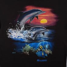 Load image into Gallery viewer, Vintage Newport Blue "Maldives" Dolphin Tourist Souvenir Black Cotton T-Shirt
