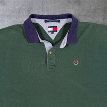 Load image into Gallery viewer, Vintage Tommy Hilfiger Polo Shirt XL Green Navy White Striped Sleeve Crest
