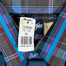 Load image into Gallery viewer, Wrangler Cowboy Cut Western Shirt 15.5 34 Blue Turquoise Plaid Check Medium
