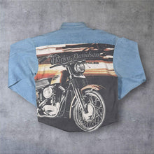 Load image into Gallery viewer, Vintage 90s Harley Davidson Denim Shirt XL Big Back Graphic Motorcycle Biker
