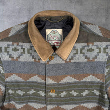 Load image into Gallery viewer, Vintage Allison Wingate Aztec Geometric Blanket Jacket Suede Collar 90s XL
