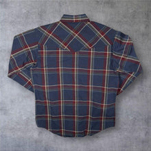 Load image into Gallery viewer, Vintage Plains Western Cowboy Navy Blue Burgundy Check Long Sleeve Popper Shirt

