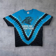 Load image into Gallery viewer, Majestic NFL Carolina Panthers Football Graphic Blue Tie Dye Cotton T-Shirt
