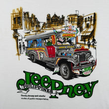 Load image into Gallery viewer, Vintage Jeepney Philippines Tourist Souvenir Handpainted White Graphic T-Shirt
