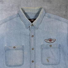 Load image into Gallery viewer, Harley Davidson 100th Anniversary Denim Shirt XL 2003 Y2K Embroidered Biker
