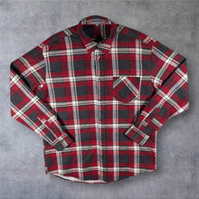 Load image into Gallery viewer, Vintage Mens Flannel Shirt M Red Grey Plaid Check Lumberjack Grunge Workwear
