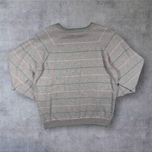 Load image into Gallery viewer, Early 00's Adidas Originals Embroidered Mini Trefoil Logo Grey Green Striped Jumper
