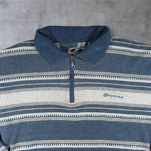 Load image into Gallery viewer, Vintage 90s Billy Dean Quarter Zip Polo Shirt XXL XL Blue Grey Striped Collared
