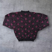 Load image into Gallery viewer, Vintage 80s Hi-Style Floral Rose Cardigan UK 14 Pink Black Granny Knit
