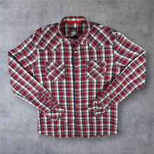 Load image into Gallery viewer, Marwin Mens L Western Shirt Red Plaid Pearl Snap Cowboy Rockabilly Check
